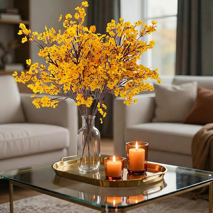 Hananona 10 Pcs Artificial Babys Breath Flowers Orange Fake Silk Gypsophila Flowers for Fall Floral Arrangement Autumn Table Centerpieces Home Decor (10, Orange)