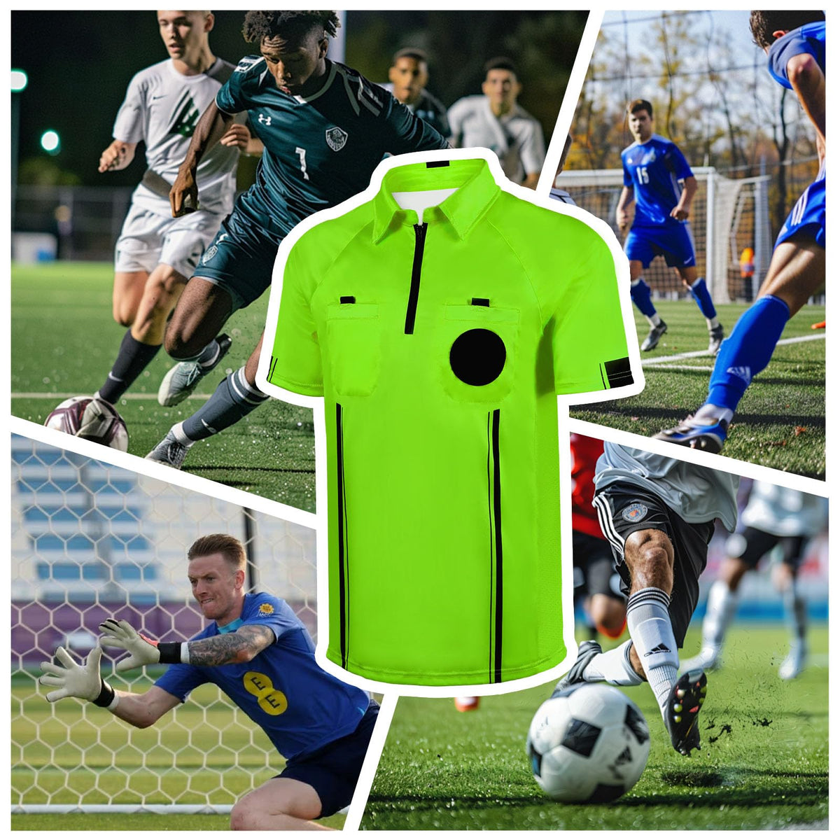 HIGHRAZON Men Referee Shirt, Green Soccer Referee Jersey, Men’s Official Pro Soccer Referee Shirt with Double Hidden Pockets - Short Sleeve (L)