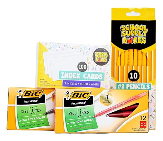 School Supply Boxes | High School Writing Pallet (112 Boxes) | Back to School Essentials Kit for Students & Teachers | Includes College-Ruled Filler Paper, College-Ruled Notebooks, 12 ct. Pens, & More