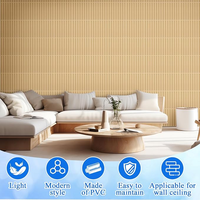 Nuanchu 32 Pcs 3D Slat Wall Panels 12 x 12 Inch PVC Fluted Textured Panel