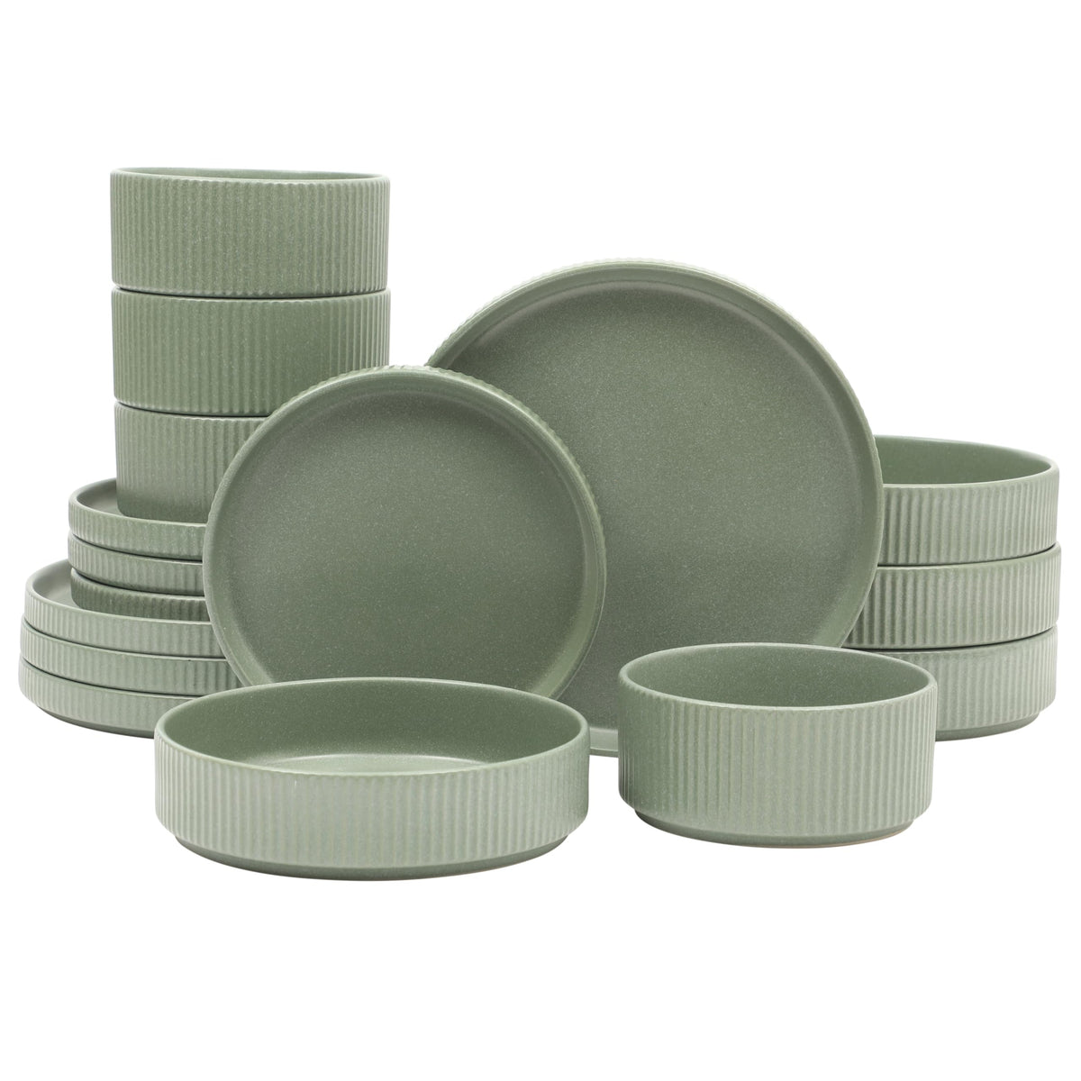 Gibson Elite Gelston Stoneware Matte Reactive Glaze 16 Piece (Service for 4) Plates and Bowl Dinnerware Set - Grey