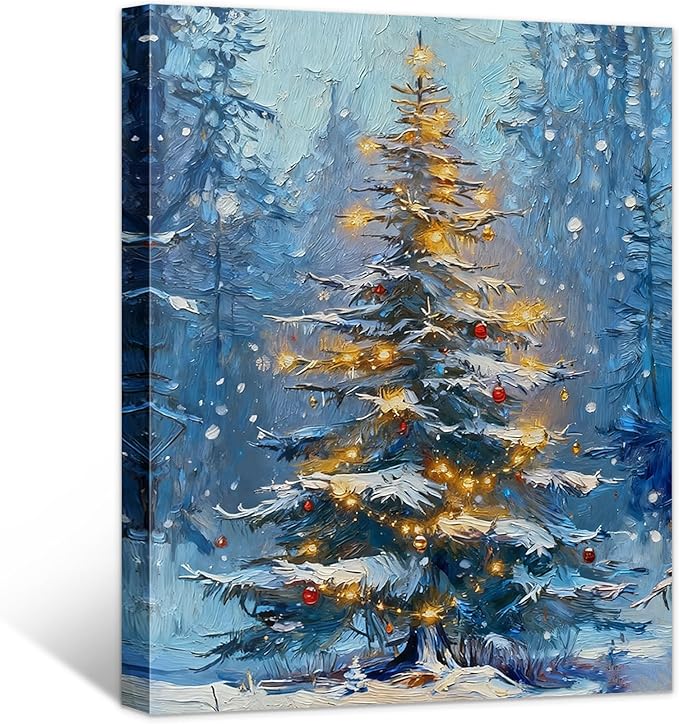 Framed Christmas Pictures Wall Decor,Vintage Pine Tree Prints,Winter Christmas Canvas Wall Art Decoration for Bedroom Bathroom Living Room Rustic Xmas Holiday Gifts (Christmas Tree 1, 24'' X 36'')