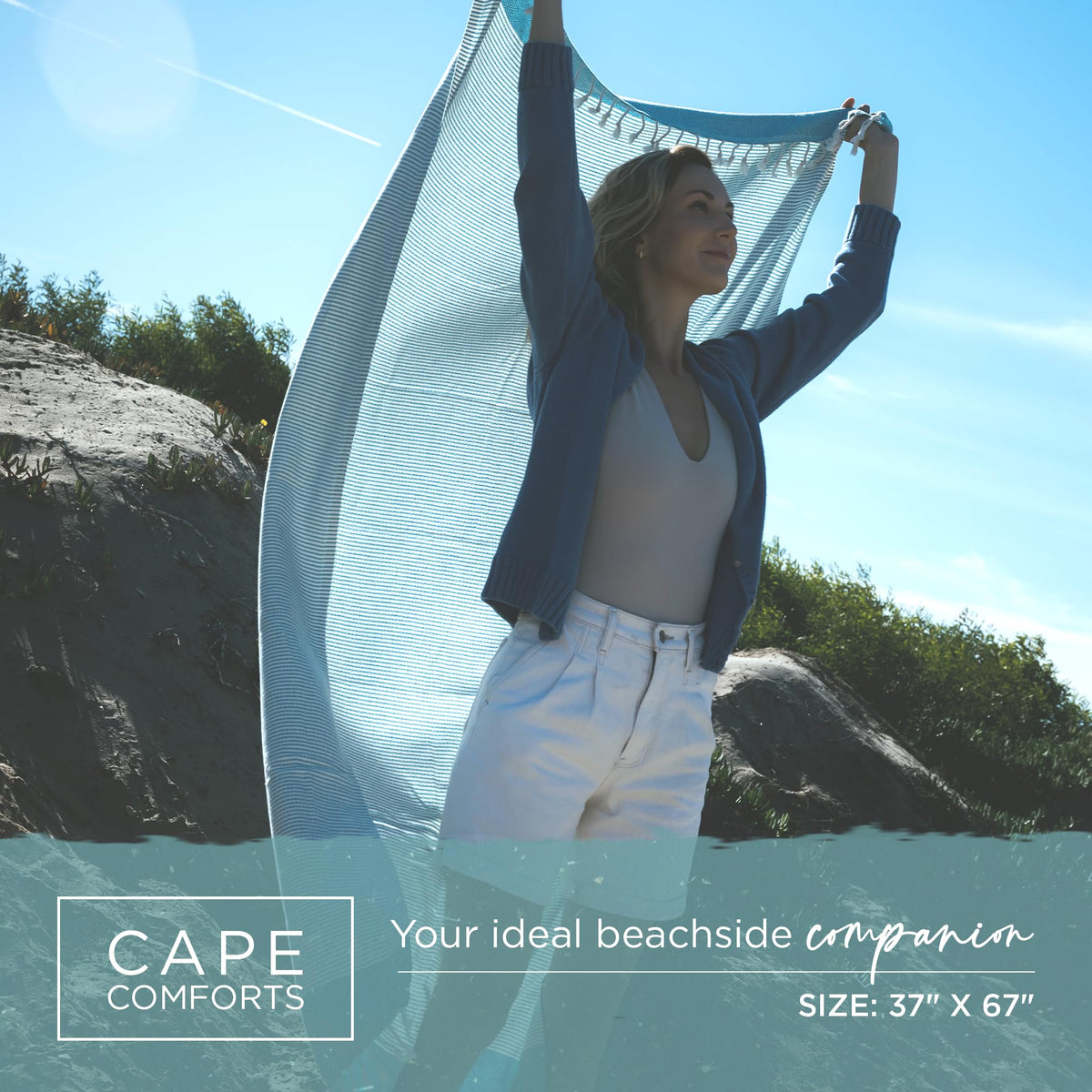 Cape Comforts Oversized Turkish Beach Towel, Diamond Dobby Aqua - 37'' x 67'' - Super Soft & Lightweight | Quick Dry Sand Free Travel Towels for Beach or Bath | Gifts