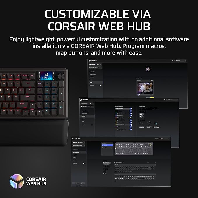 Corsair Vanguard 96 Wired Mechanical Gaming Keyboard – 96% Layout, MLX Fusion Tactile Switches, 8000Hz Polling, LCD Display, Virtual Stream Deck, G-Keys, SOCD Flashtap, QWERTY US – Black