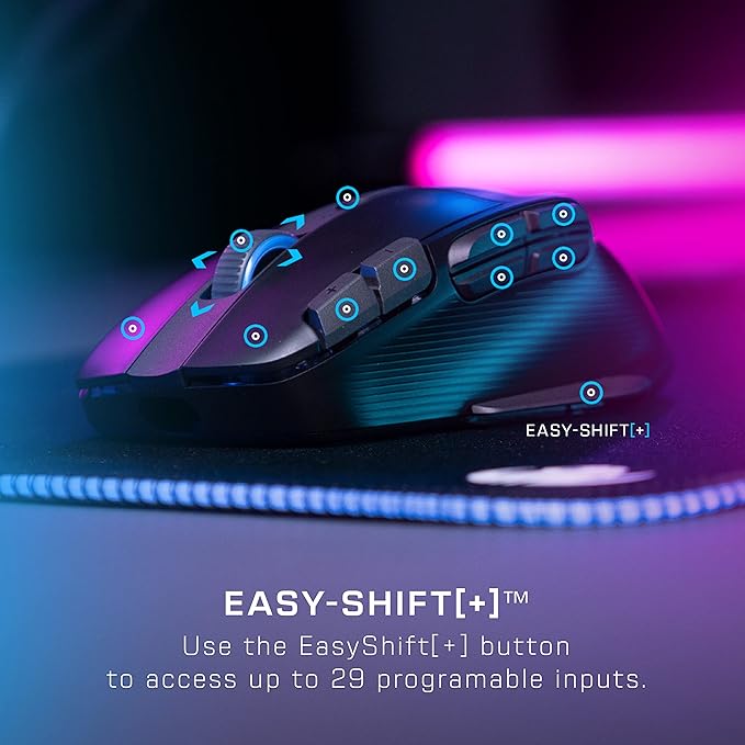 Turtle Beach Kone XP Air Wireless RGB Gaming Mouse, 19000 DPI Optical Sensor, 100-hour Rechargeable Battery & Charging Dock, 29 Programmable Inputs, Ergonomic Design, Bluetooth, 4D Wheel – Black