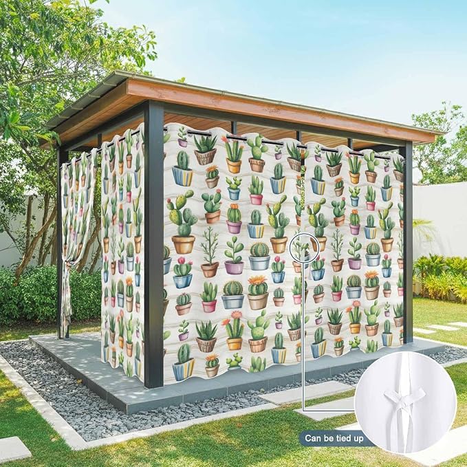 Summer Cactus Outdoor Curtains for Patio Cactus Tropical Plant Wooden