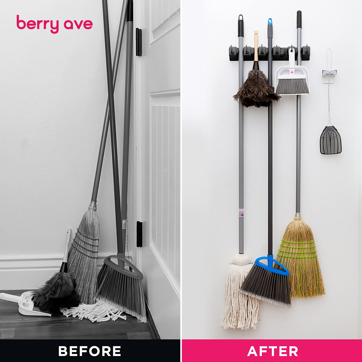 EXTRA GRIP Mop & Broom Holder Wall Mount - Wall Hanging Garden Tool & Utility Closet Organizer, Mop & Broom Hook, Broom Hanger Wall Mount, Mop Broom Organizer, Wall Mounted Broom Rack Storage (2 Pack)