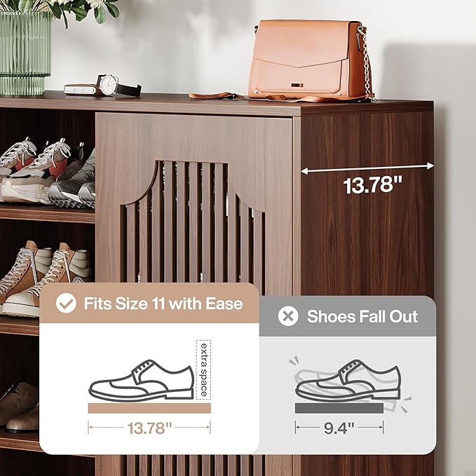 Tribesigns Shoe Cabinet with Doors, 5-Tier Shoe Storage Cabinet with Adjustable Shelves, 20 Pairs Wooden Shoe Rack Organizer, Tall Narrow Shoe Cabinet for Entryway, Hallway, Closet, Walnut, Set of 2
