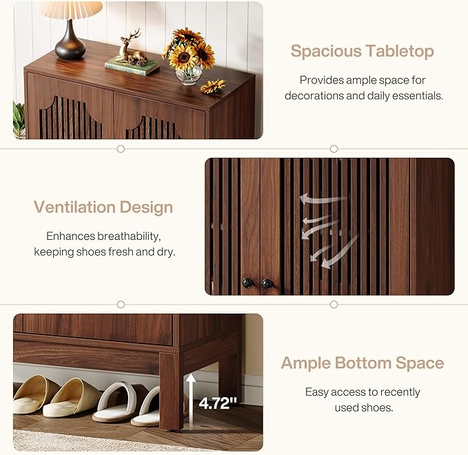 Tribesigns Shoe Cabinet with Doors, 5-Tier Shoe Storage Cabinet with Adjustable Shelves, 20 Pairs Wooden Shoe Rack Organizer, Tall Narrow Shoe Cabinet for Entryway, Hallway, Closet, Walnut, Set of 2