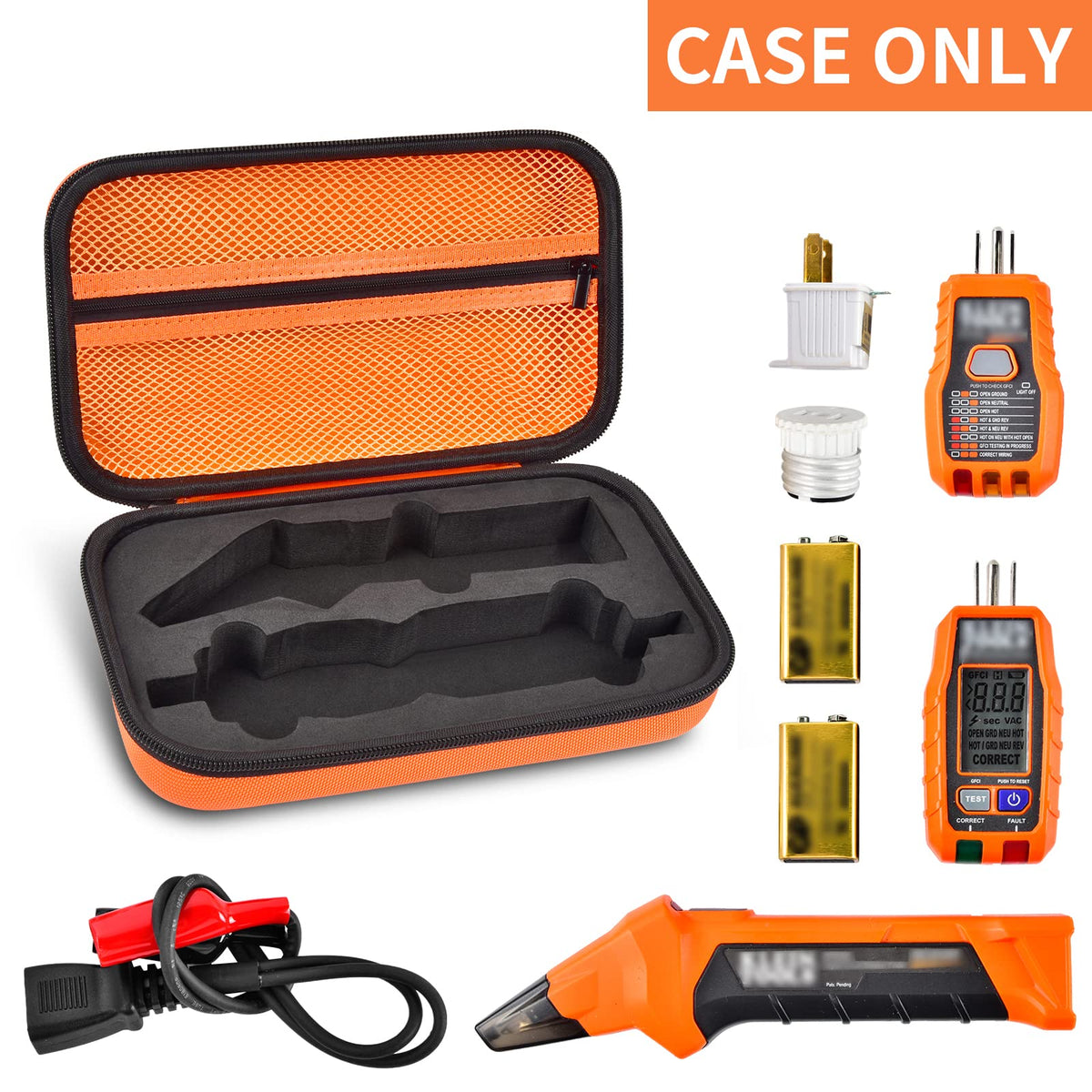 Case Compatible with Klein Tools ET310 AC Circuit Breaker Finder & 80041 Outlet Repair Tool Kit & RT250 GFCI Receptacle Tester. Electrical Storage Organizer Holder Bag (Box Only)-Orange