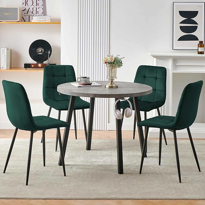 Modern 4-Person Round Dining Table Set, Space-Saving for Kitchen, Living Room, Apartment, Includes Dining Table & 4 Green Chairs,Small Dining Room Set for 4