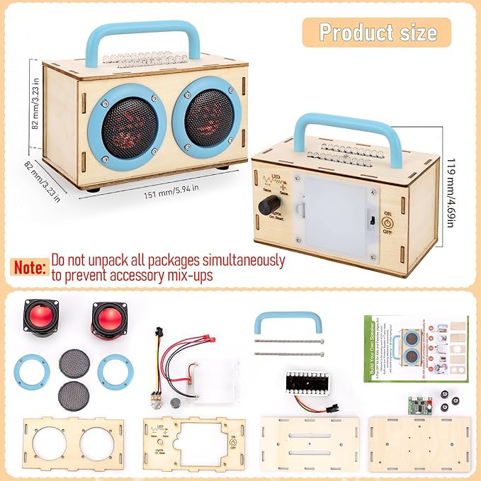 STEM Projects for Kids & Adults Age 8-12, Build Bluetooth Speaker Kit, DIY Crafts Science Experiment Electronics Sound Amplifier Set with LED Light, Birthday Gifts for Teens Boys 9 10 11 13 14 15 16
