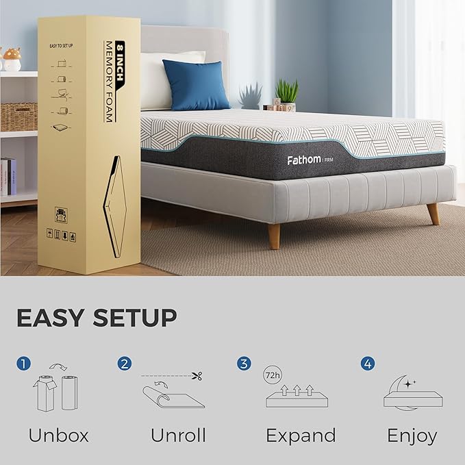FATHOM Firm Queen Mattress 14 Inch Memory Foam Mattress Queen Size Bed in a Box for Back Pain Relief and Cool Sleep with Gel Foam and Removeable Fiberglass Free Cover, CertiPUR-US Certified