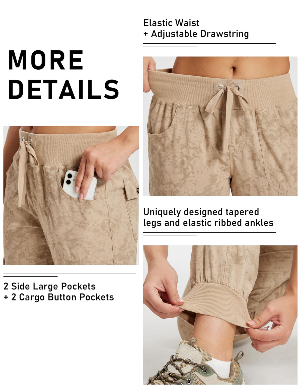 MoFiz Hiking Cargo Pants for Women with Pockets Lightweight Quick Dry Athletic Outdoor Summer Travel Casual Joggers Sweatpants Camouflage Khaki XL