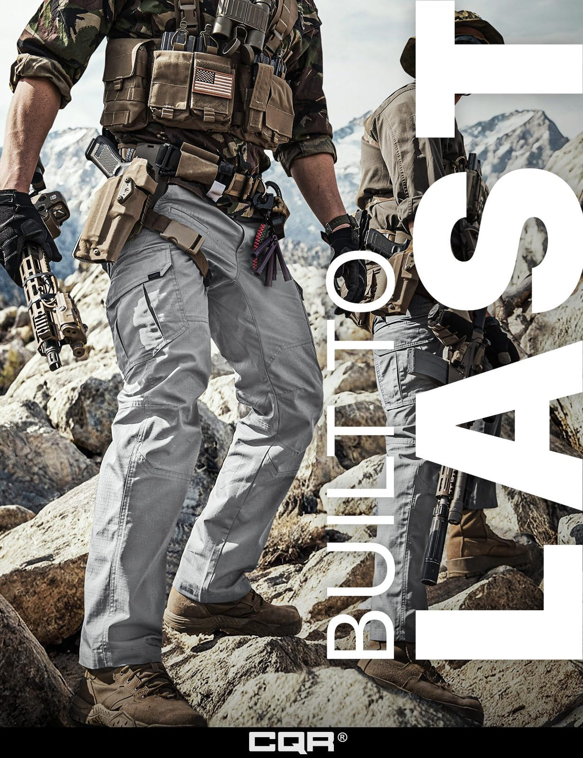 CQR Men's Tactical Pants, Water Resistant Ripstop Cargo Pants, Lightweight EDC Work Hiking Pants, Outdoor Apparel, Raider Stone, 32W x 32L