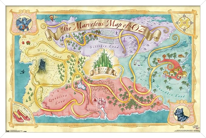The Wizard Of Oz - Map Wall Poster, 34L" x 22.4W", White Framed Version
