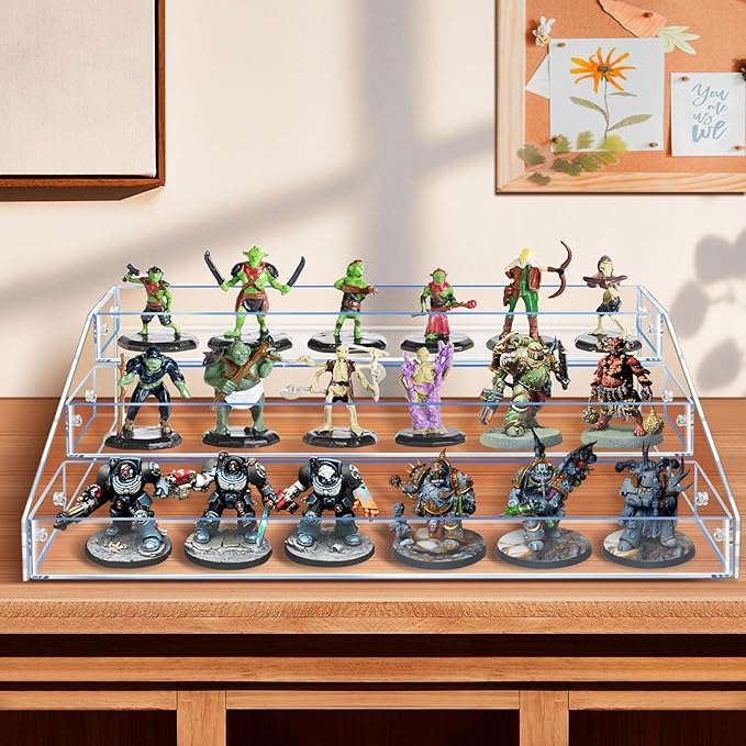 Miniature Display Shelf, 2.75 Inches Clear Acrylic Wide Miniature Storage and Display Stand-3 Tiers