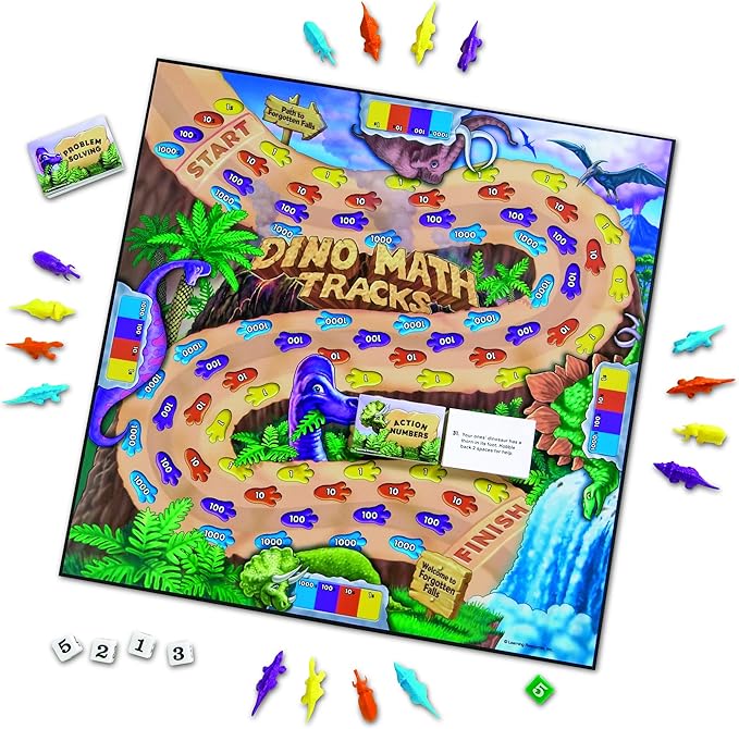 Learning Resources Dino Math Tracks Game – Math Manipulatives, Montessori Board Game, Addition and Subtraction, Counting Literacy Toys, STEM for Kids, Critical Thinking, Gifts for Boys and Girls
