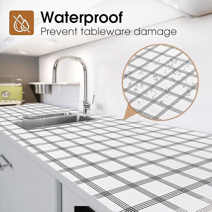 Beautysaid Shelf and Drawer Liner for Kitchen Cabinet, Non Adhesive Non Slip Shelf Paper Waterproof Washable Thickened for Dresser Pantry Shelve Bathroom Protector Liner(Plaid,12 in x 20FT)