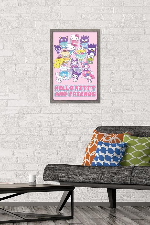 Trends International Hello Kitty and Friends: 24 Summer Fresh - Group Wall Poster, 22.4L x 14.7W, Barnwood Framed Version