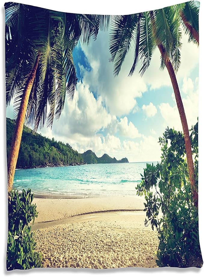 Ambesonne Palm Tree Tapestry, Summer Beach Vintage Style Tropical Sunset Picture Print, Wall Hanging for Bedroom Living Room Dorm Decor, 40" X 60", Dark Green Sand Brown