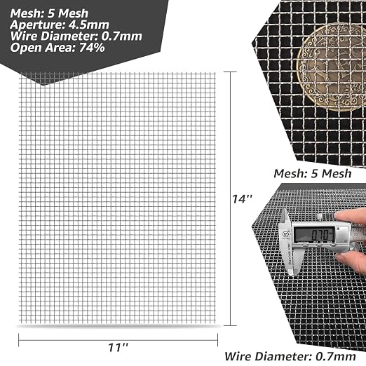 2 Pack 12"x24" Wire Mesh, 5 Mesh Crimped Stainless Steel Mesh, Never Rust
