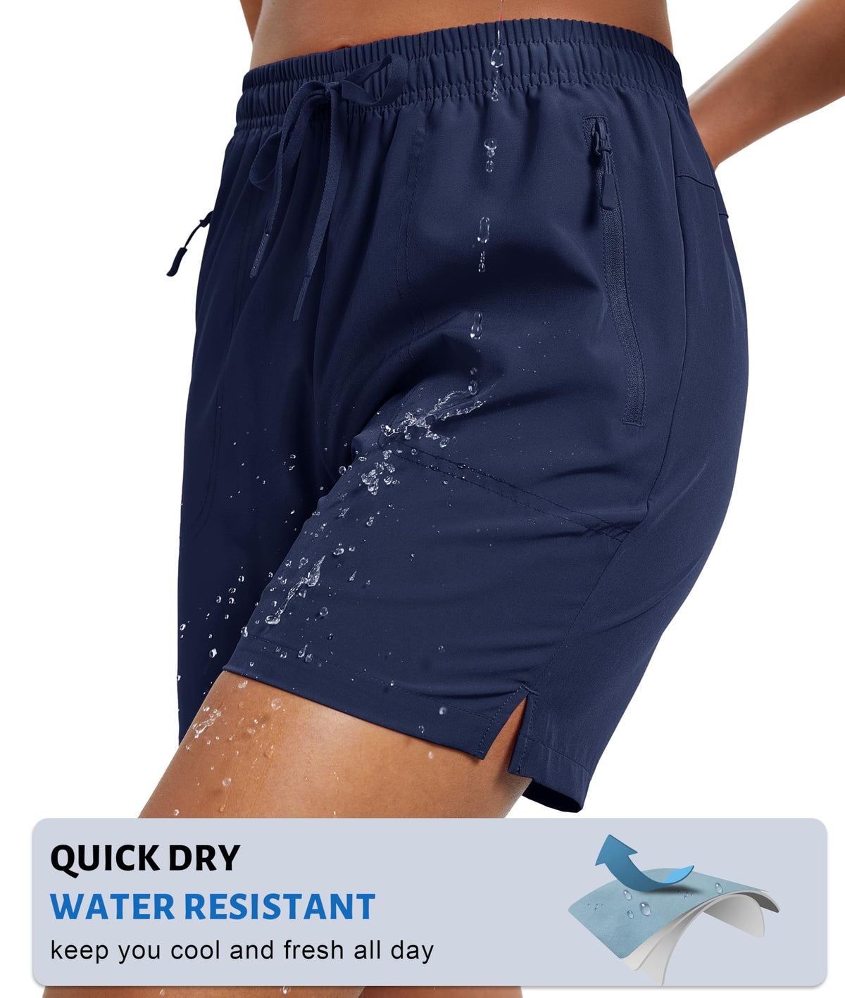 MAGCOMSEN Women's 5" Hiking Golf Shorts with Pockets Summer Lightweight Quick Dry Gym Running Shorts Waterproof Navy, L