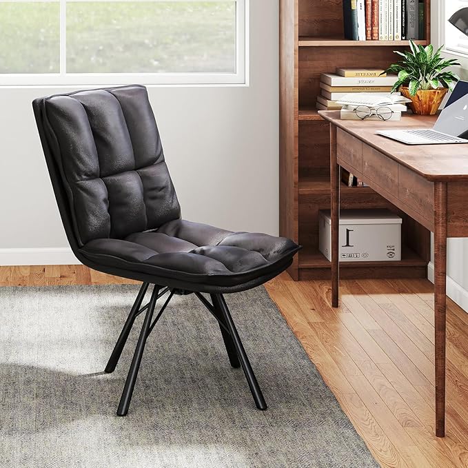 Bestier Dining Chairs Set of 2, Upholstered Modern Kitchen Chairs, Home Office Armless Chairs, PU Leather Table Chairs with Metal Legs for Dinning Room, Kitchen & Bedroom, Black