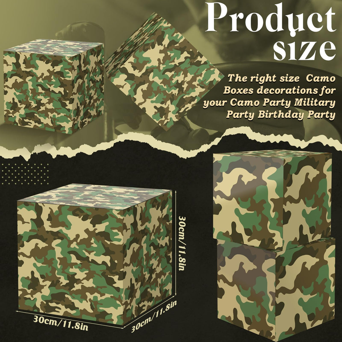 Fjoron 6 PCS Camo Boxes Decor Camo Birthday Party Decor Box Camouflage Photo Booth Props for Military Party Jungle Party Boys Birthday Party Decor Supplies