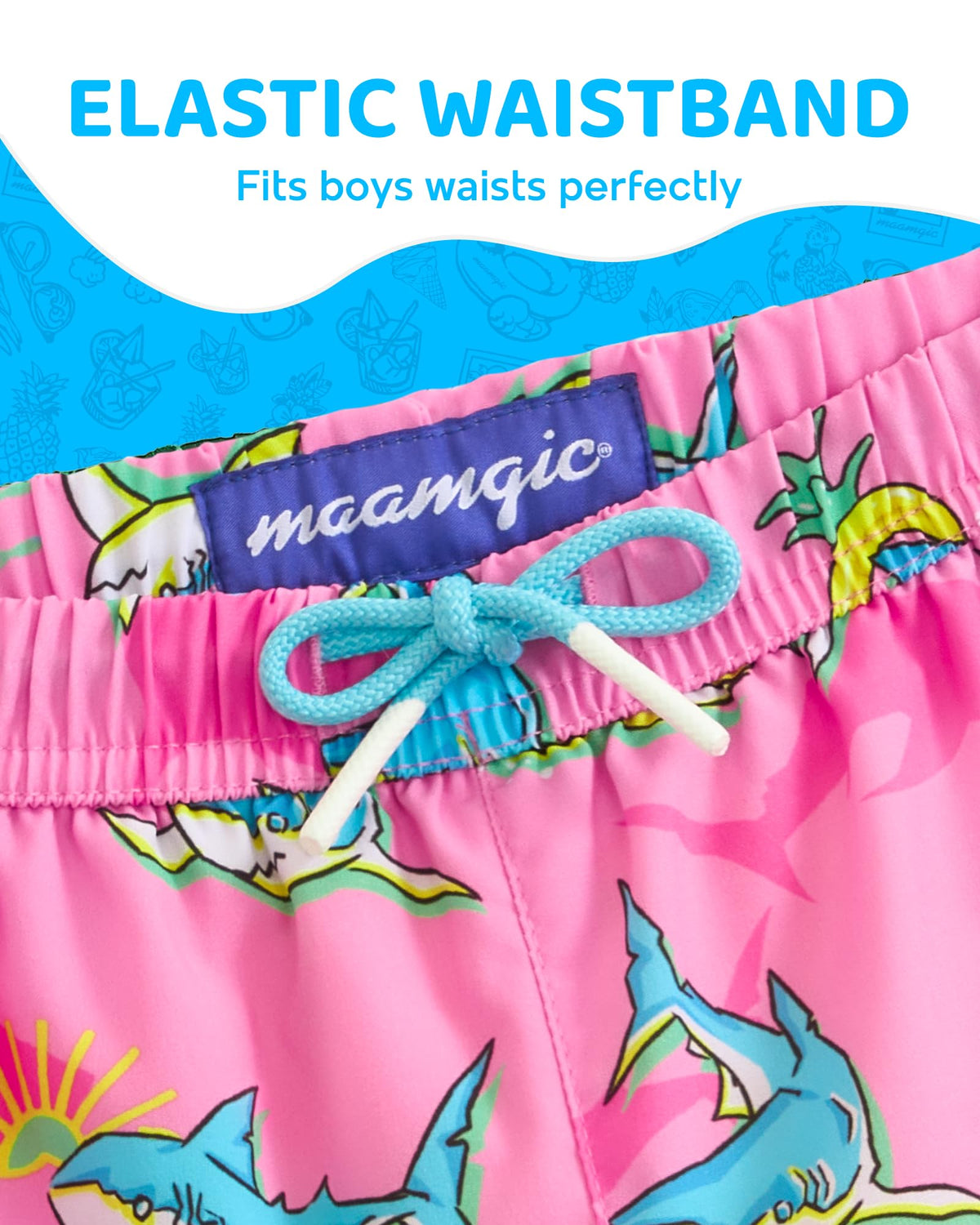 maamgic Boys Swim Trunks with Compression Liner 4-Way Stretch Quick Dry Bathing Suit Toddler Beach Shorts Peach Pink Shark 3T