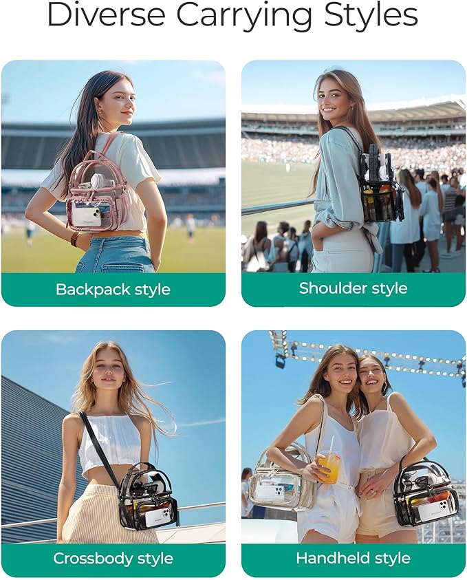 BAGSMART Stadium Approved Clear Bag 12"x6"x12", Double Deck Lunch Box, Convertible to Backpack, Waterproof PVC, Pink