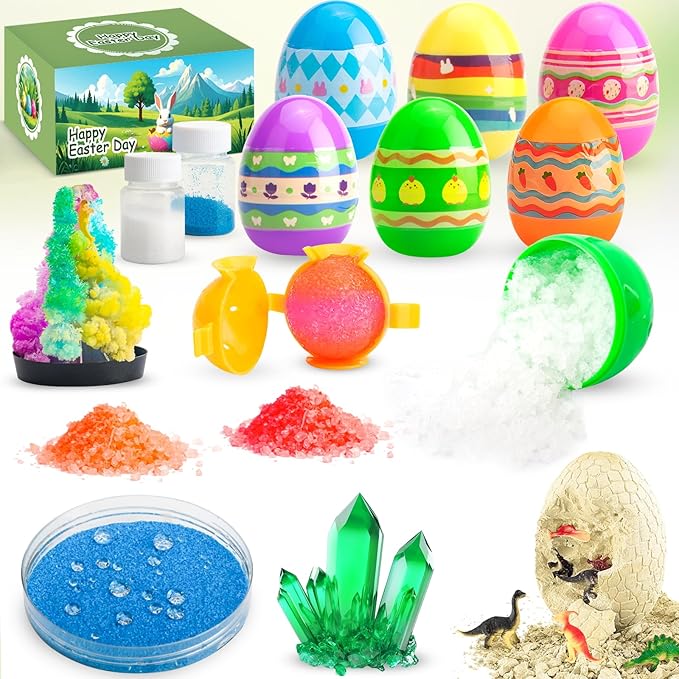 6PCS Prefilled Easter Eggs with Science Experiment Kits for Kids Easter Basket Stuffers, Egg Hunt Prizes and Party Favors, STEM Project Educational Gifts for Girls Boys