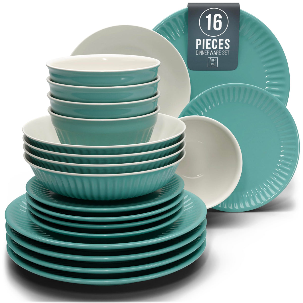 12 Piece Stoneware Dinnerware Set for 4, Handmade Plates and Bowls Set