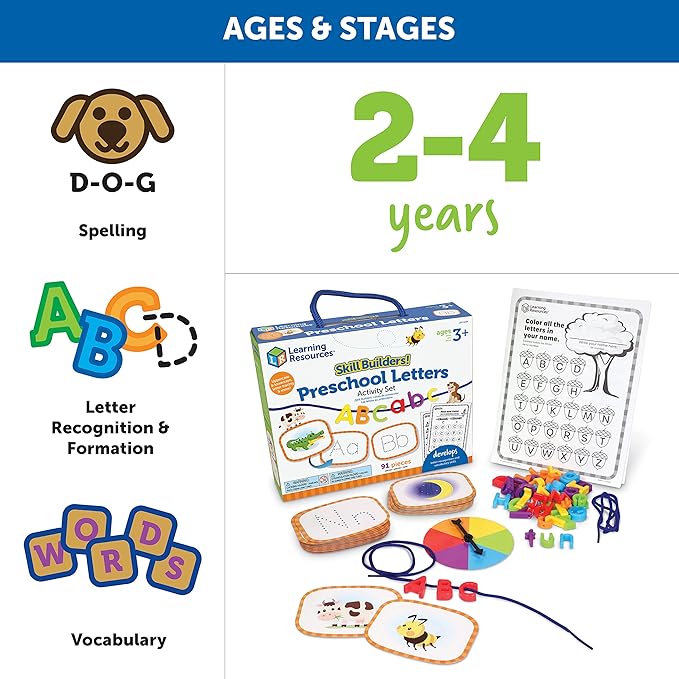 Learning Resources Skill Builders Preschool Letters - Vocabulary Skills, Alphabet Classroom Must Haves, Teacher Supplies, ABC Montessori, Phonics and Reading Games, Fine Motor, Birthday Gift