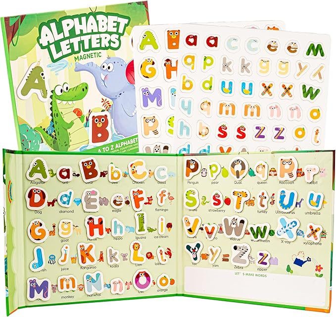 breazo Magnetic Alphabet Letters Book Set with 79 PCS, Animal ABC Magnets for Kids Learning, Uppercase & Lowercase Montessori Toys for Preschool, Homeschool & Classroom Educational Supplies