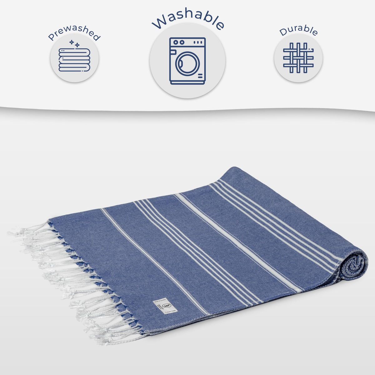 Ossano Turkish Beach Towel Compact & Soft Extra Large (39" x 71") - Quick Dry, Versatile and Functional as Yoga Mat, Picnic and Travel Blanket, Bath Towels/Vacation Essential - Indigo Blue