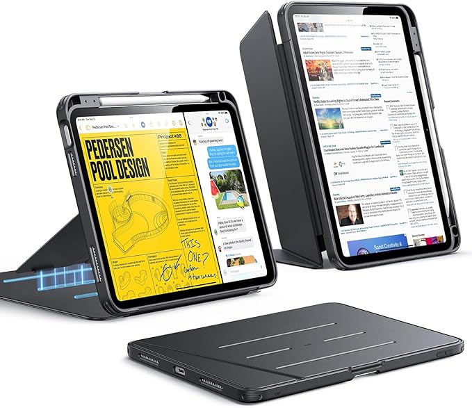 ESR for iPad A16 Case, iPad 11th/10th Generation Case (2025/2022), Vertical Stand Cover, Multi Stand Angles, Ultra-Stable Cover with Pencil Holder, Flip Series, Black | (2025/2022), Multi Stand Angles, Ultra-Stable Cover, with Pencil Holder, Black