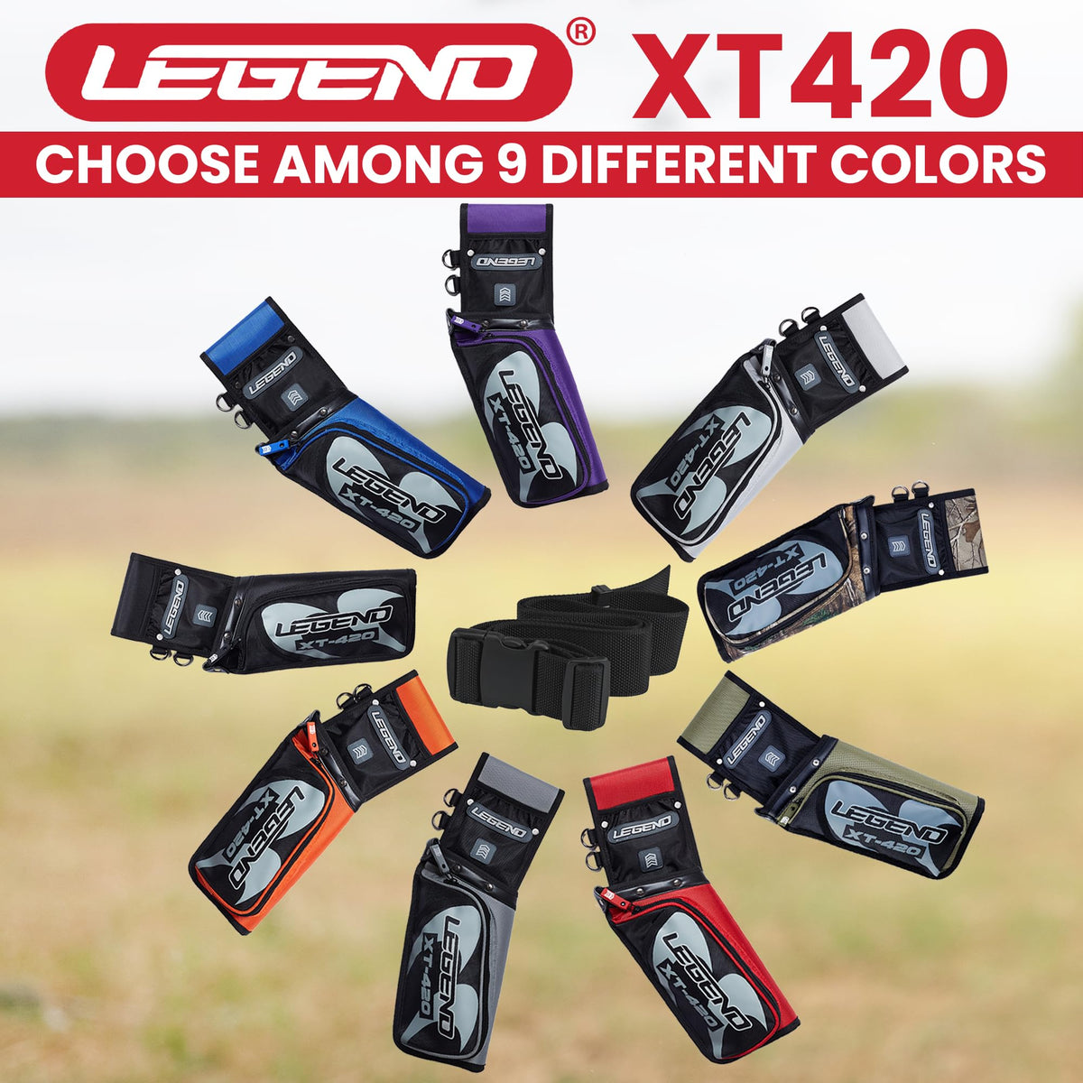 Legend XT420 Arrow Quiver - Quiver Arrow Holder, Archery Quiver with 3 Arrow Tube, Durable Nylon Hip Quivers with Multiple Pockets for Archery Accessories, Score Card & Tools - Right Handed, Grey