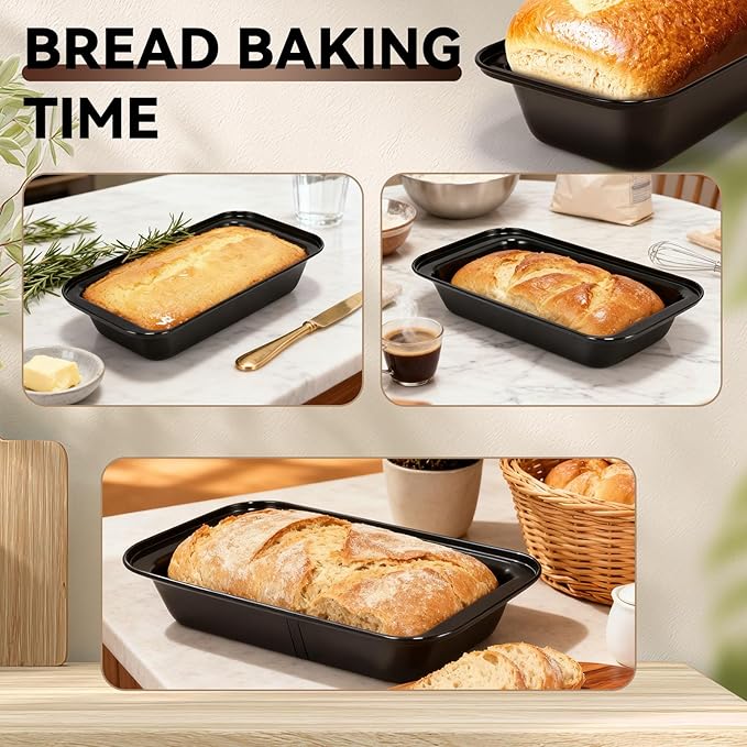 Yoehka 6 Pack Bread Pan Set, Non-Stick 8×4 Carbon Steel Loaf Pans, Black