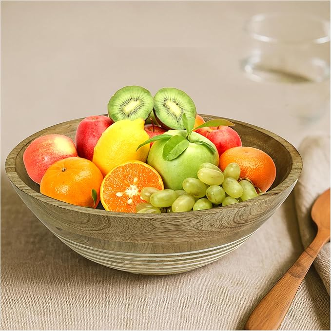 12" Handmade Wooden Salad Bowl – Durable Natural Wood Round Bowl for Salad, Fruit & Dining – Stylish Kitchen & Table Accessory