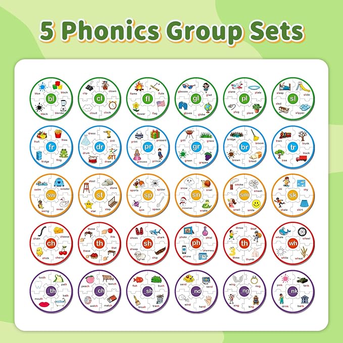Phonics Word Puzzles for Kids, Phonetic Rhyming Game for Kindergarten, Reading Spelling Game, Toddler Speech Therapy Toys, Sight Words Games, Short Vowel Sound Blends for Preschool Learning