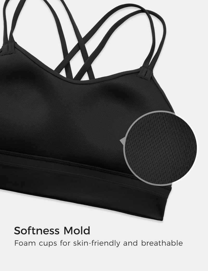 CRZ YOGA Softness Mold Butterluxe Strappy Longline Sports Bras for Women - Double Spaghetti Strap Workout Yoga Crop Top Black Large