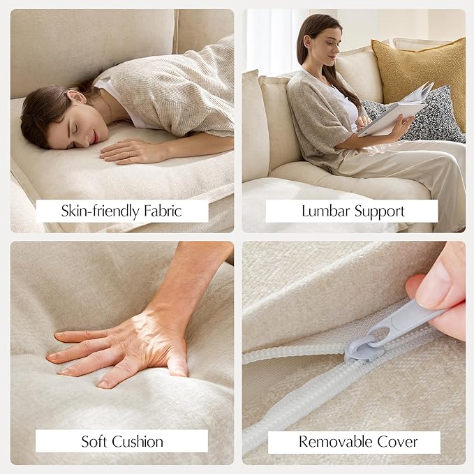 HULALA HOME 128'' Oversized Modular Sectional Sofa with Dual-Layered Cushions, 4 Seater Sofa with Storage Ottoman and Removable Cover, Modern Deep Seat Cloud Couch for Living Room, Beige