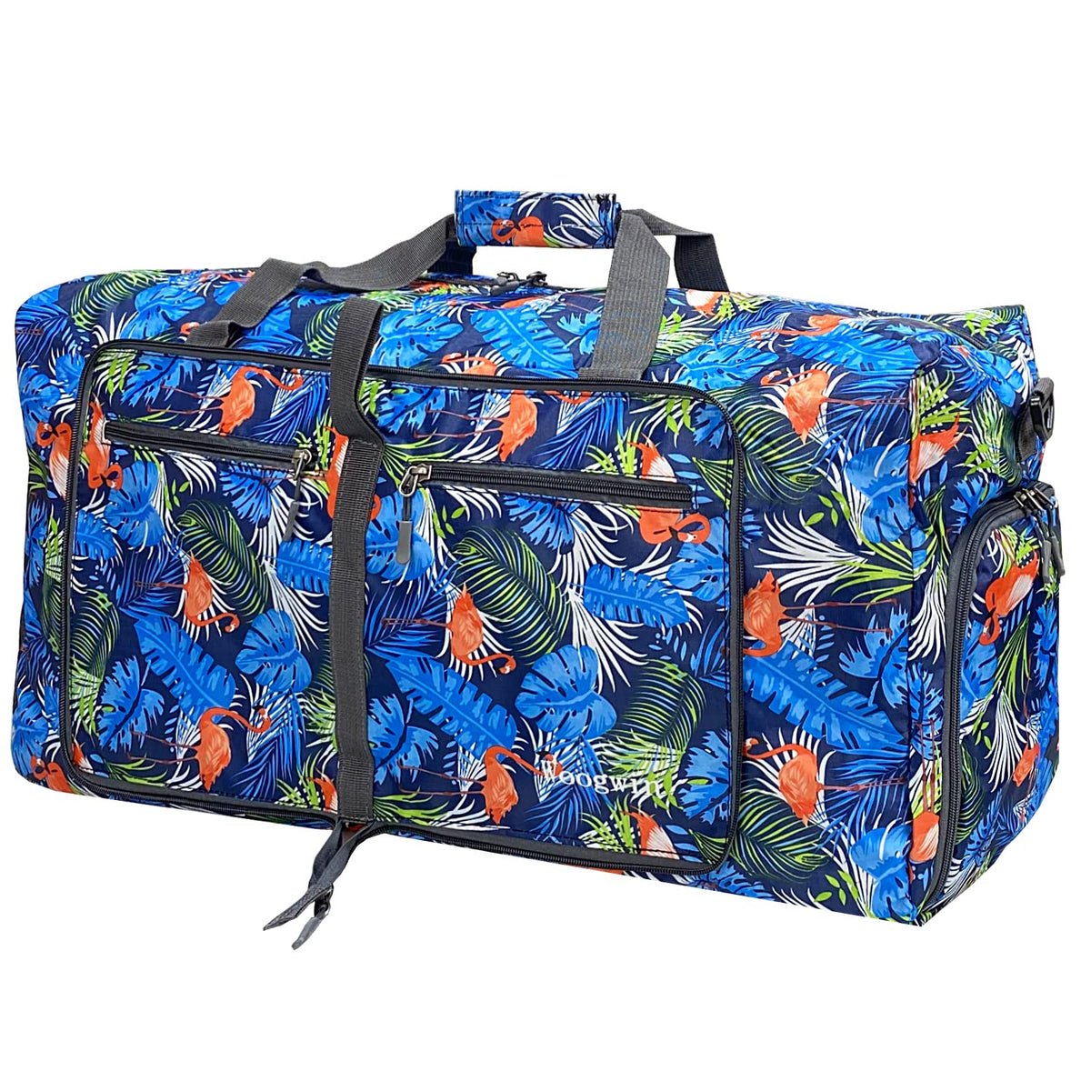 Woogwin Travel Duffel Bag Large Foldable Waterproof Overnight Bag for Beach Swim Bags Pool Sports Gym (Light Blue Leaf)