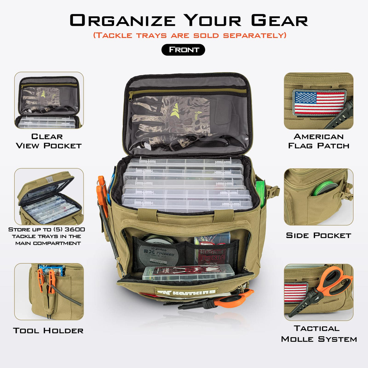 KastKing Karryall Fishing Tackle Bags for Saltwater or Freshwater Fishing - Water Resistant Material - Padded Shoulder Strap - Fishing Gear Storage