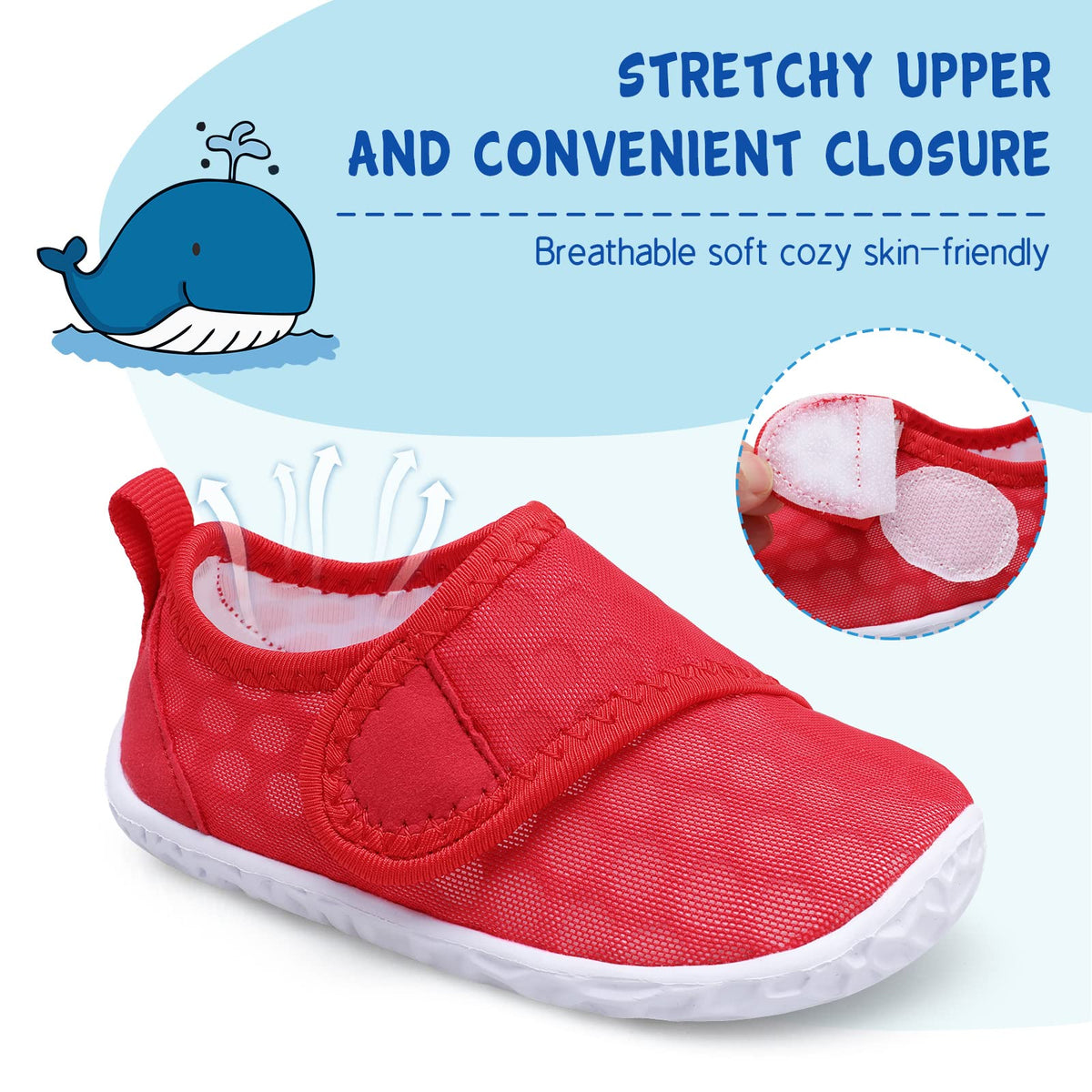 LeIsfIt Kids Water Shoes Toddler Girls Boys Swim Shoes Outdoor Quick-Dry Breathable Aqua Socks for Beach Pool Surf, Red, 12 Little Kid