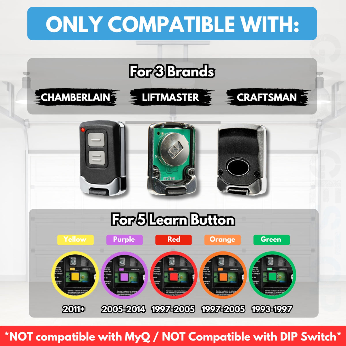 1x Mini for LiftMaster Chamberlain Craftsman Universal Garage Door Opener Remote, 893LM 893Max 891LM 371LM 373LM 971LM 973LM, 2-Button Keychain Extra Long-Range