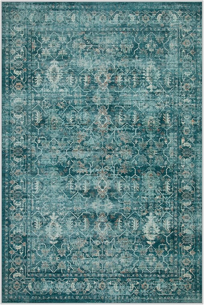 Lahome Vintage 6x9 Washable Blue Rugs for Living Room Bedroom, Soft Dining Room Rugs for Under Table, Non Slip Indoor Throw Carpet for Entryway Kitchen Office (6x9ft,Blue)