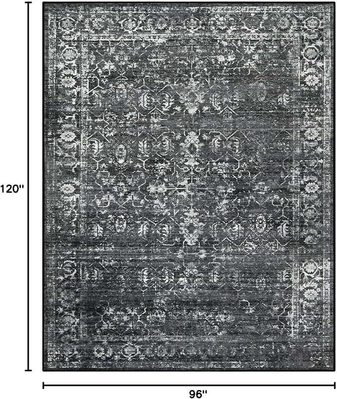 Lahome 8x10 Area Rugs for Living Room Washable Rugs 8x10 Black Large Rug Indoor Carpet, Vintage Distressed Rug Soft Non Slip Area Rug for Bedroom Dining Room Home Office(8 x 10, Black/Grey)