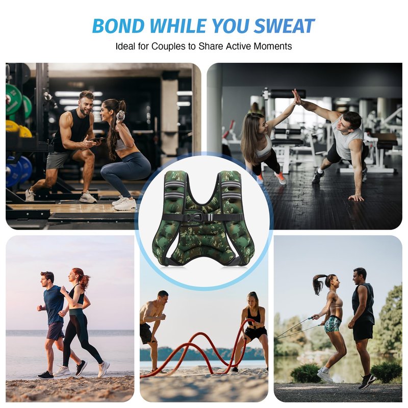 ZELUS Weighted Vest, 6lb/8lb/12lb/16lb/20lb/25lb/30lb Weight Vest for Men Women with Storage Pocket Reflective Strips for Workout Strength Training Running Muscle Building, Green Camo (8 lb)